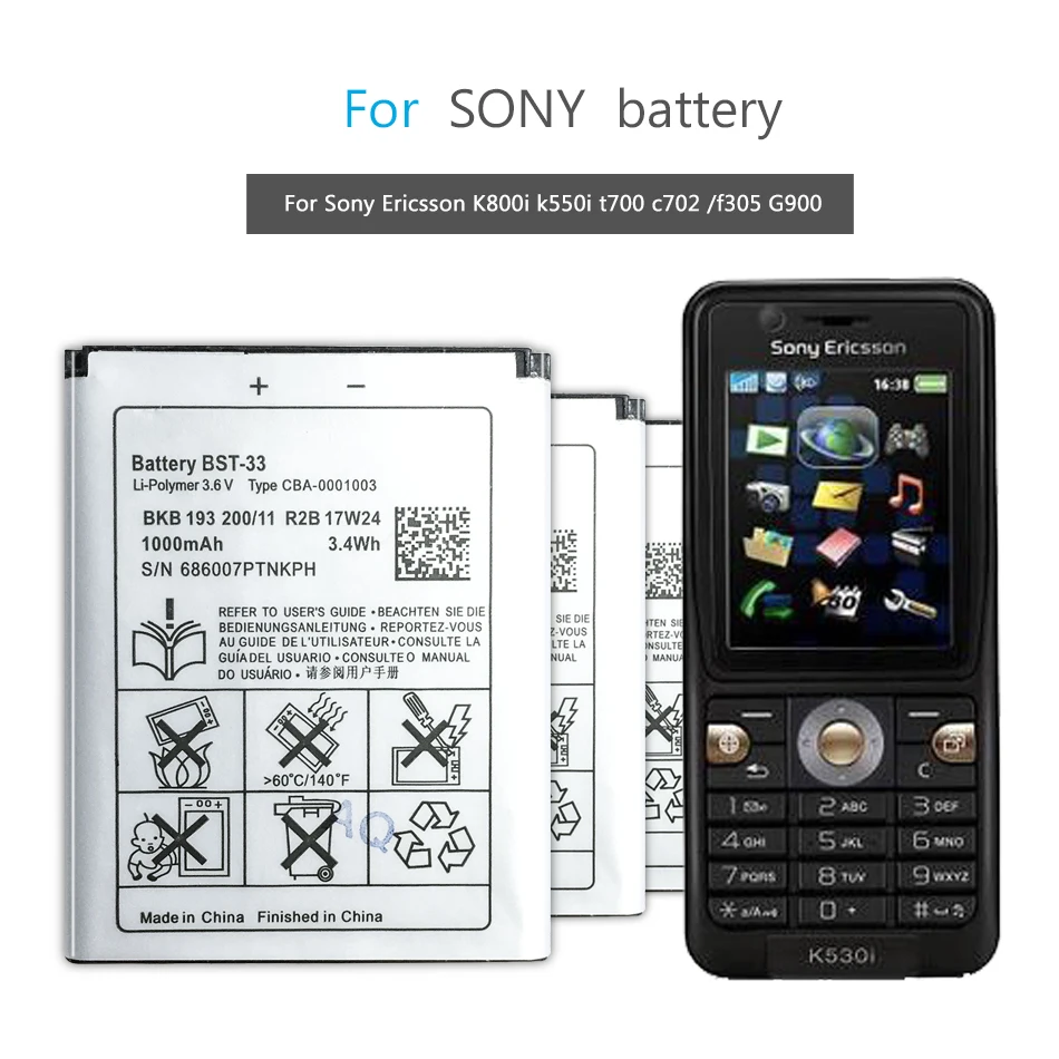 BST-33 литий-ионная батарея для телефона Sony Ericsson W205 W300 W300i W302 W395 W595 W595a W610 W610i W660 W705 W705u
