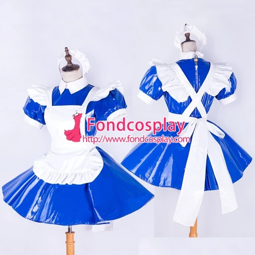 

lockable-Sissy maid PVC dress blue Uniform cosplay costume Tailor-made[G1652]