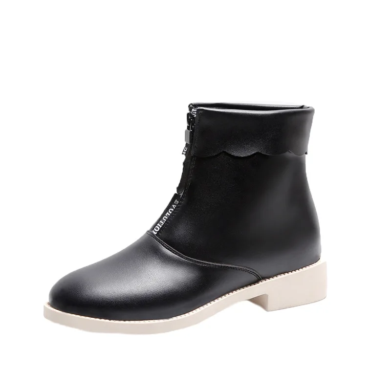 

2019 Autumn Winter Martin Boots Students Low Heel Front Zipper Ankle Boots for Women Shoes Woman Warm Plush Sexy Ladies Boots