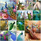 Алмазная 5D живопись сделай сам, полноразмернаякруглая вышивка с изображением животных, павлина, Набор для вышивки крестиком, 3D Мозаика с птицами