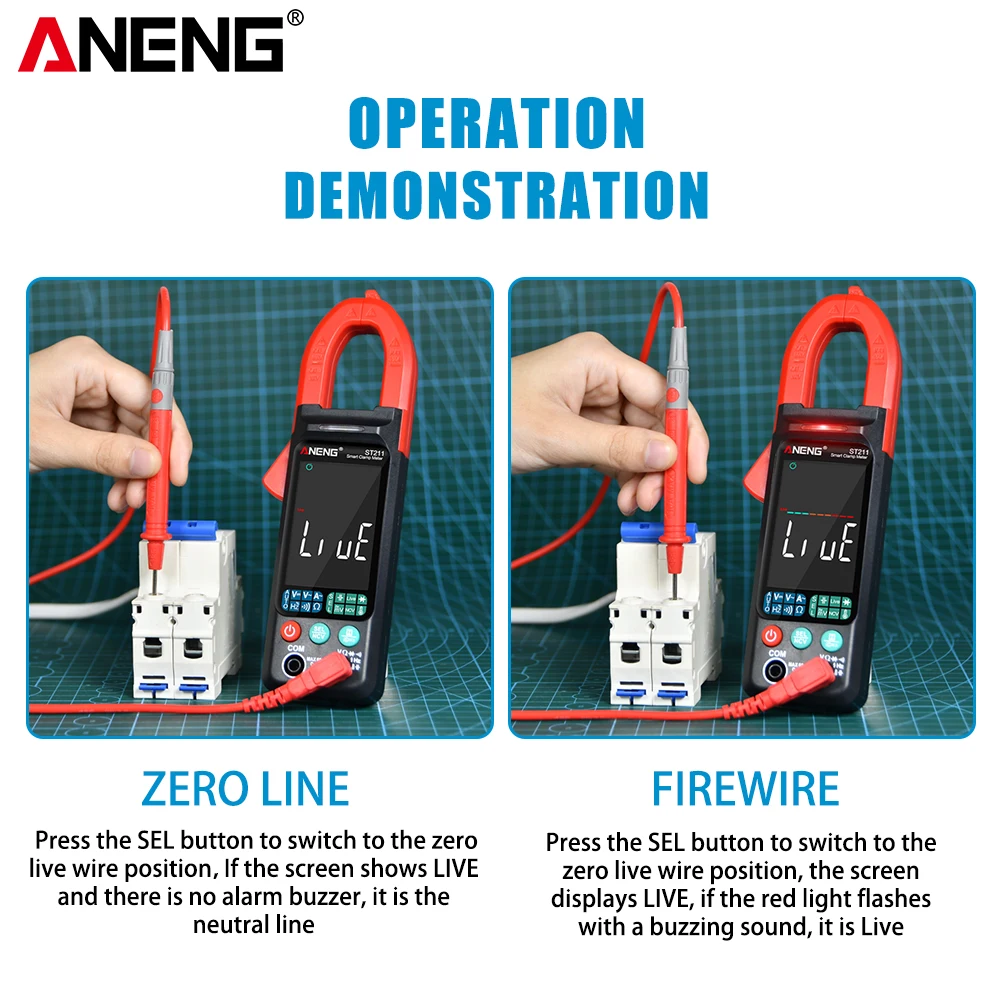 ANENG ST211 Digital Clamp Meter 6000 Counts Multimeter DC/AC Voltage Current Tester Car Amp Hz Big Color Screen NCV Ohm Test | Инструменты