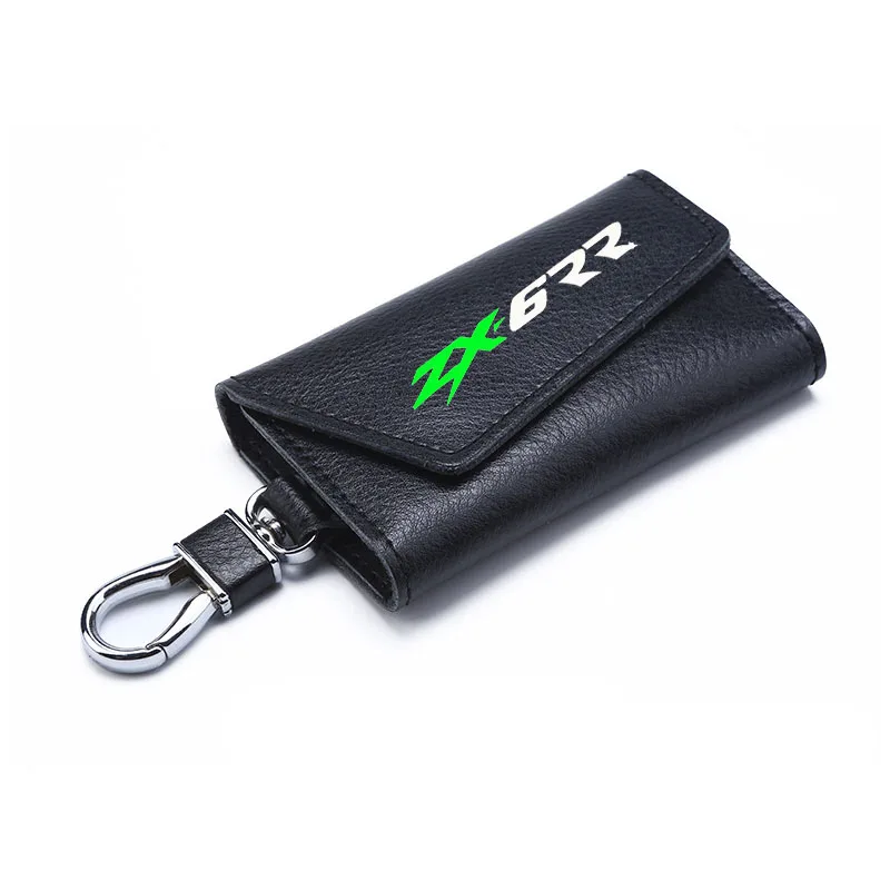 

3D cowhide Key key case Holder Chain Collection Keychain for Kawasaki ZX6RR ZX6 RR Logo Motorcycle Badge Keyring