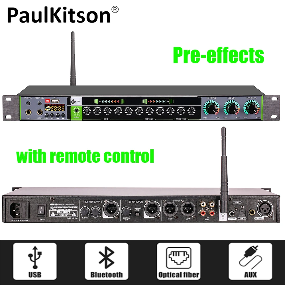 

Paulkitson K-1 Digital Pre-Effects DSP Processor Professional Sound Controller System Equipment with Bluetooth USB for Karaoke