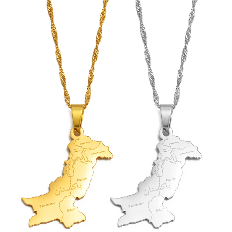 

Ожерелья-подвески Anniyo с картой Пакистана с урду, пакистанские Этнические украшения золотого/серебряного цвета #251421