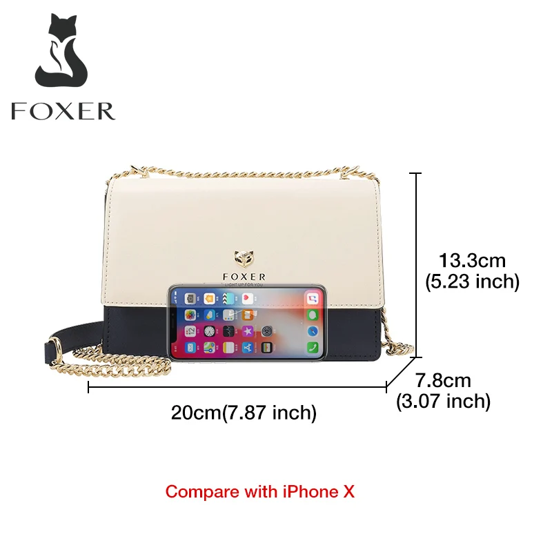 foxer office women split leather commuter shoulder bag fashion hit color crossbody bag large capacity organ style chain bag girl free global shipping