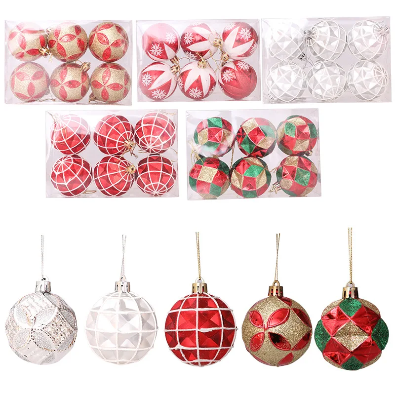 

6PCS Painted Christmas Balls 6cm Bauble Shatterproof Hanging Xmas Tree Ornaments Wedding Party Hang Pendant Home Bar Decoration