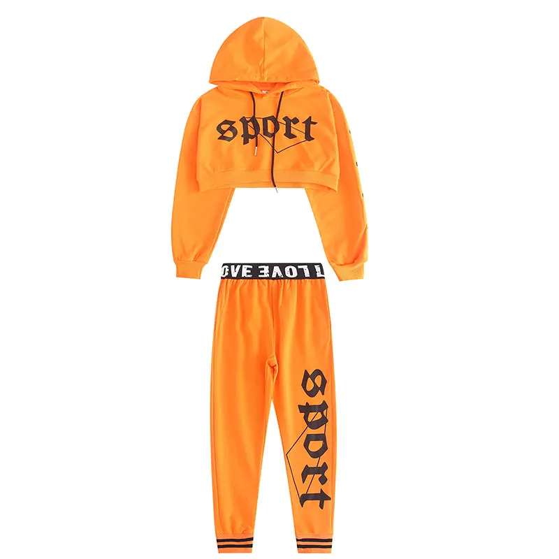 

Hip-Hop Street Dancing Costume Children Jazz Dancewear Black/Orange Performance Suit Fashion Loose Hoodies For Jazz Girl BL3336