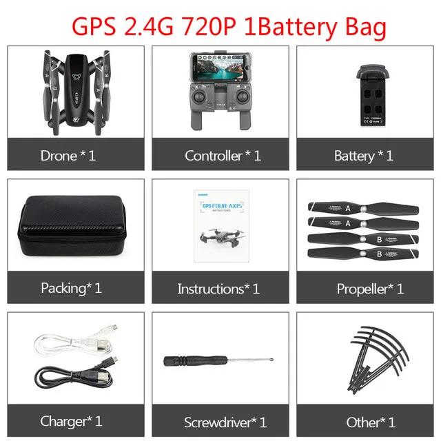 2.4G 720P 1Battery Gps складной 2,4G/5G Квадрокоптер WiFi fpv 1080P follow me(следуй за мной с HD Камера Квадрокоптер с дистанционным управлением Дистанционное управление вертолет на радиоуправлении selfie игрушки - Цвет: 2.4G 720P 1Battery