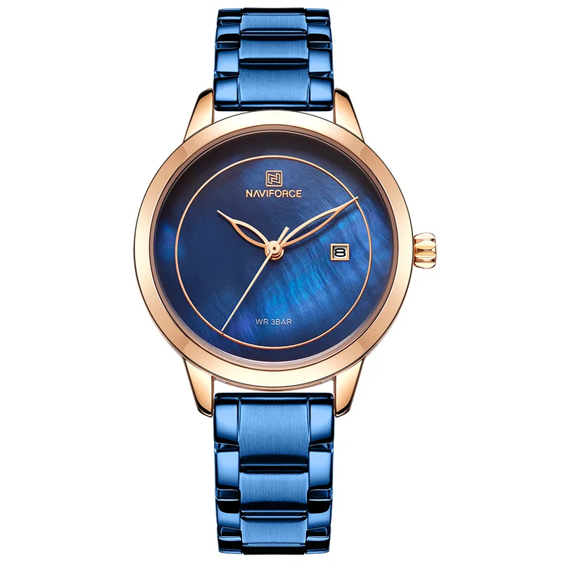 Rose Gold Blue NAVIFORCE женские часы из нержавеющей стали женские наручные часы модные водонепроницаемые женские часы простые синие часы для девочек Relogio Feminino - Цвет: Rose Gold Blue