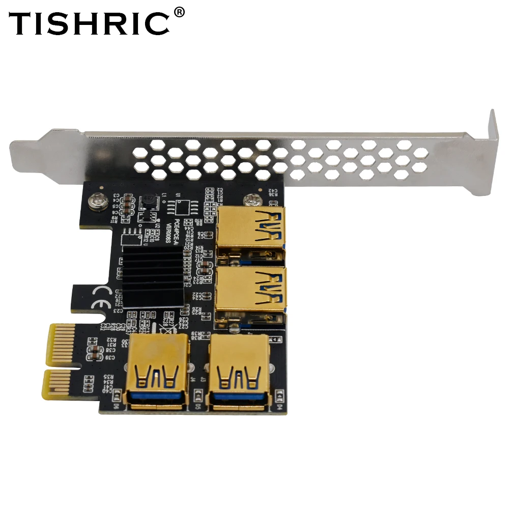 Переходник TISHRIC Golden PCIE PCI-E Райзер с 1 на 4 USB 3 0 карт хаб PCI Express X16 X1 адаптер для