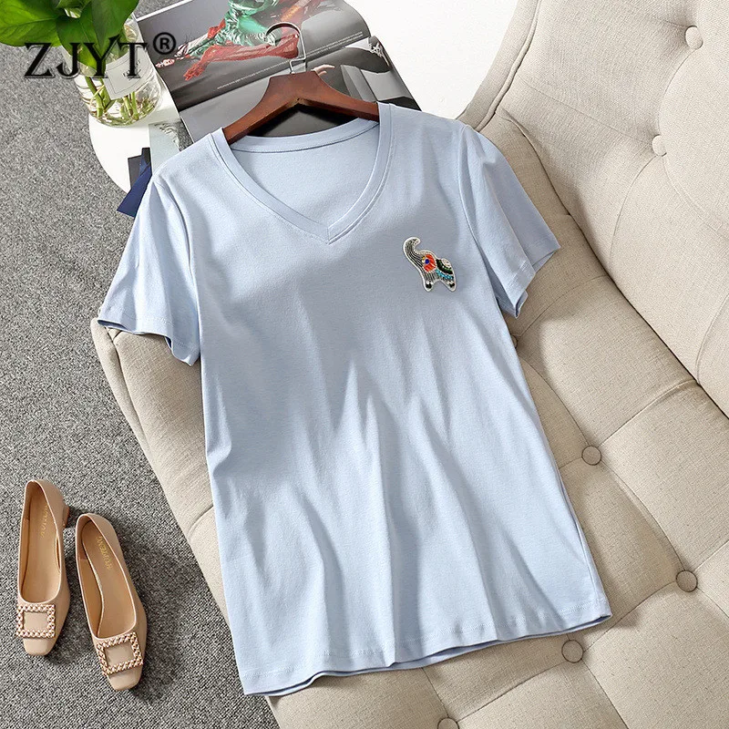 

Европейская мода лето, футболка с короткими рукавами и юбка с отделкой бисером женская обувь футболки мерсеризованный хлопок, свободный по...