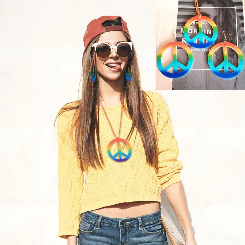 Cpop Peace радужные деревянные серьги для женщин и девушек легкий круг семейный набор