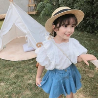 kids clothes set toddler girls outfit summer short flare sleeve top blouse hollow jean skirt children clothing set 2pcs 2 7y