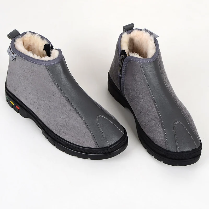 Gray Женские зимние ботинки; большие размеры 43-44; женские водонепроницаемые ботильоны из искусственной кожи на молнии; Короткие Плюшевые однотонные зимние ботинки для женщин - Цвет: Gray