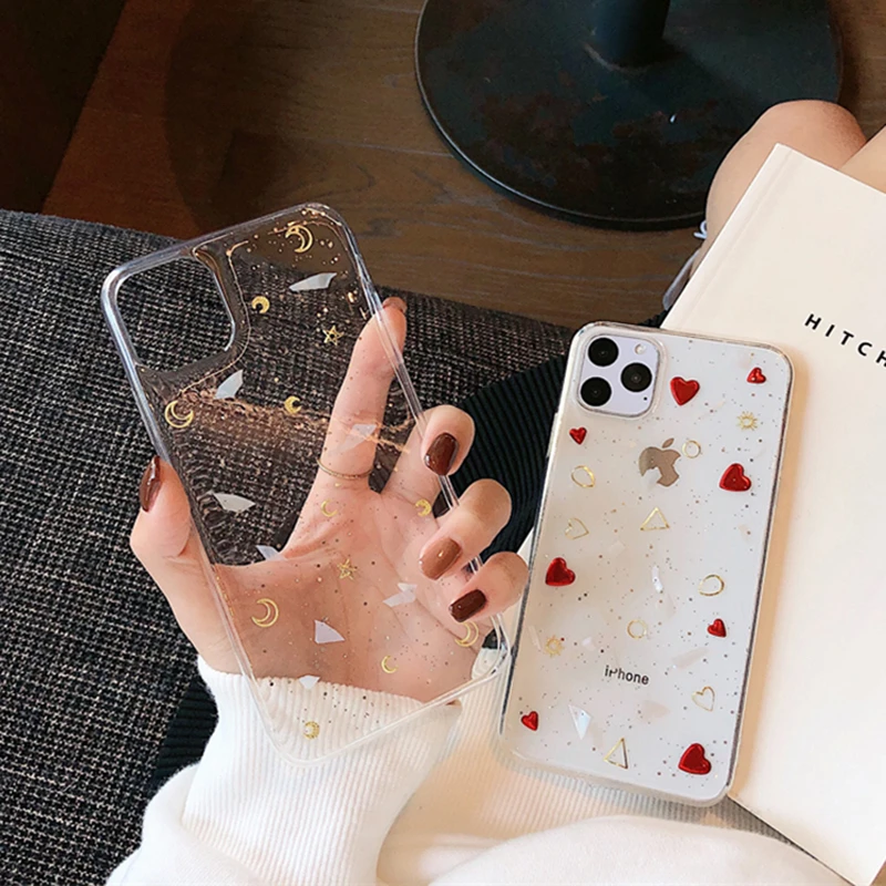 Блестящий чехол Moon Star Sun Love для iPhone 11 Pro Max X XR XS 6s 7 8 Plus 12 Роскошный прозрачный мягкий