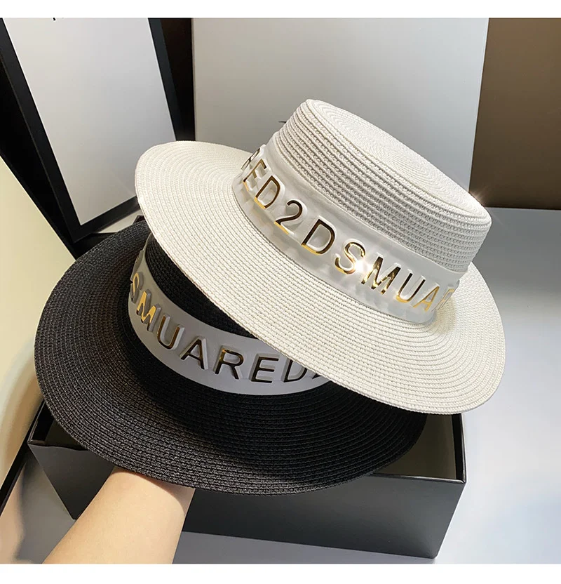 Flat top hat women's straw hat Korean stereo letter flat top hat fashion flat brim fisherman's hat fashion