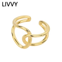 livvy 2021 trend silver color european round intersecting ring retro fashion tide flow open rings