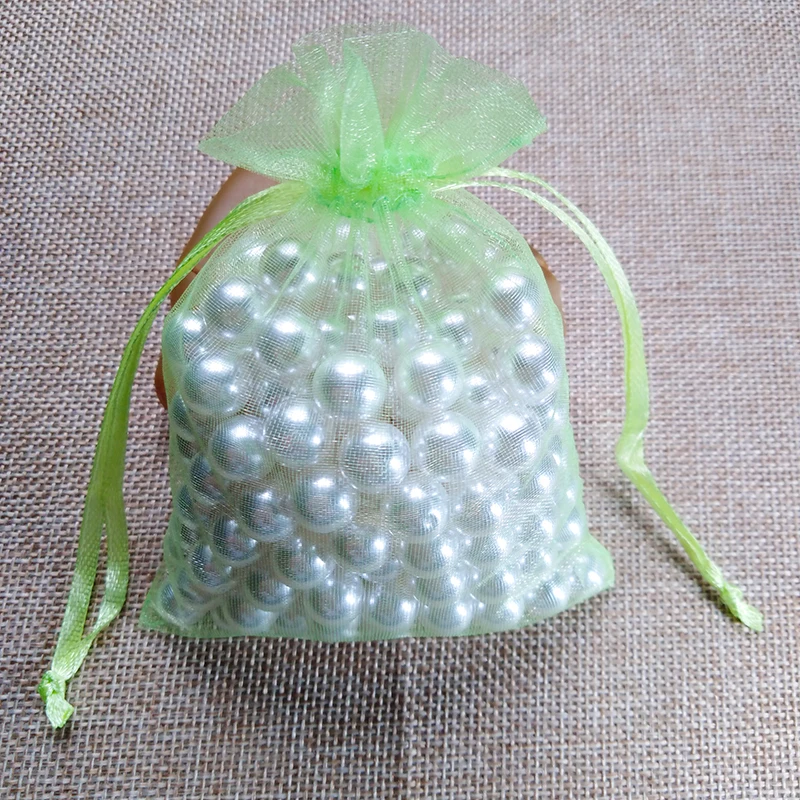 light green 100 шт. Подарочный пакет для ювелирных изделий 7x9 9x12 10x15 13x18 см Упаковка из органзы для украшений сумки для свадебной вечеринки Рождественский подарок упаковка сумки - Цвет: light green