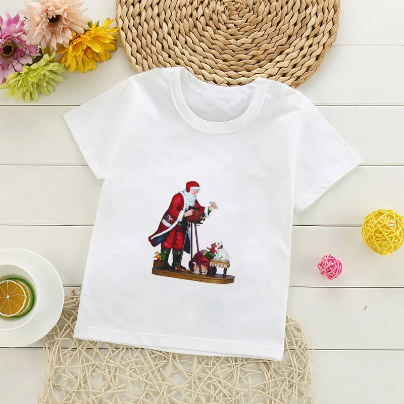 

Simple Design Summer Christmas Shirts For Girl Fashion Cute Boys Christmas Shirt Santa Elk Dream Snowflake Kids Christmas Shirts