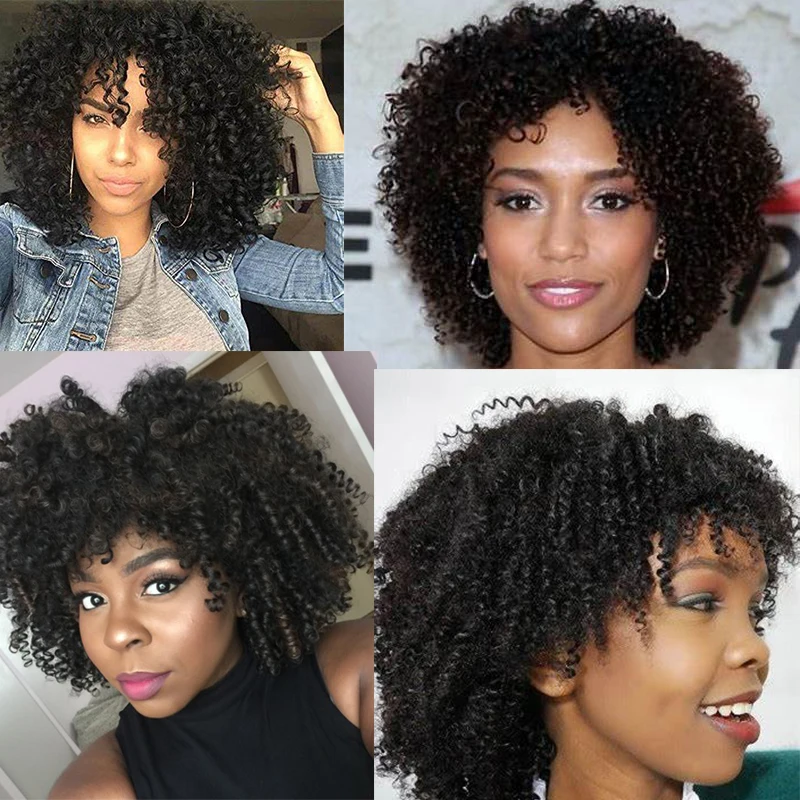 

DIANQI Short Hair Afro Kinky Curly Wigs With Bangs For Black Women African Synthetic Cosplay High Temperature Wigs