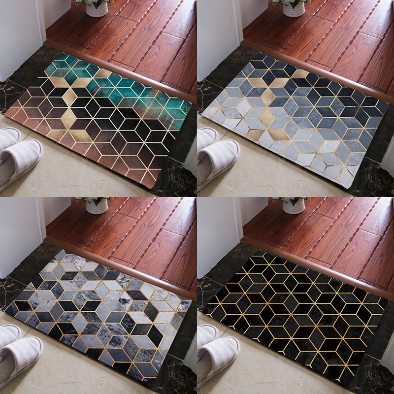 

marble geometric short plush floor mat indoor anti slip rug door bedside carpet living room rug plush carpet floor mat