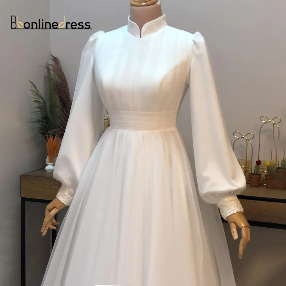

Bbonlinedress белое марокканское свадебное платье Элегантное Длинное мусульманское брак атласное Тюлевое арабское мусульманское официальное пл...