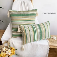 green cotton linen pillowcase living room sofa decoration thickening square tassels pillow home big back cushion cover 45x45cm