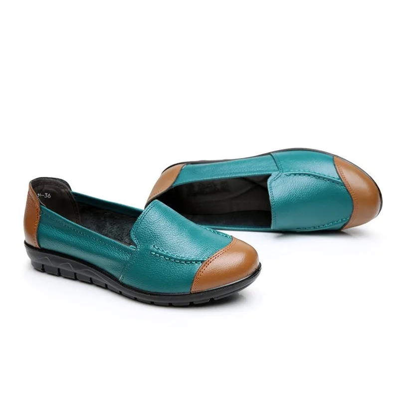 

2020 New Spring Mom Women's Shoes Woman Flats Slip on Shallow Soft Bottom Casual Work Shoes Cow Genuine Leather Ladies Shoes