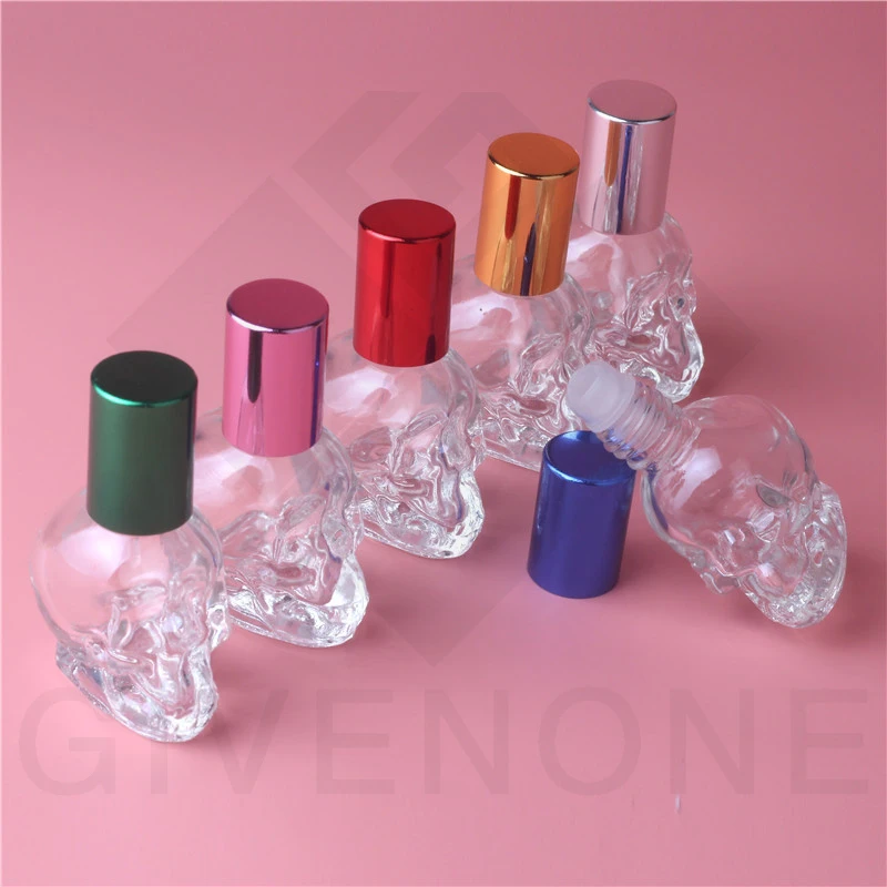 10 шт./лот 8 мл пустой стеклянный рулон в форме черепа на флаконе для духов пустые