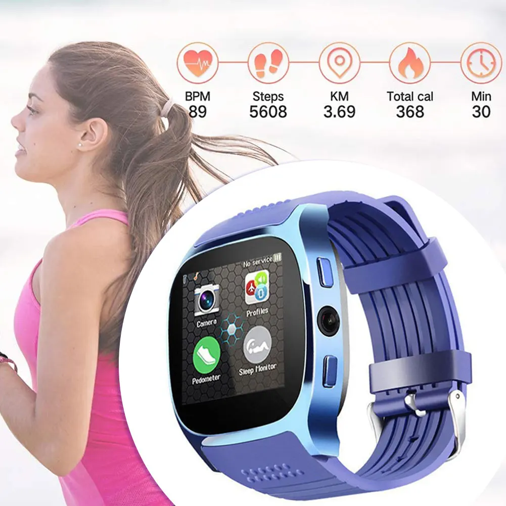 

Man T8 Bluetooth Smart Watch Touch Screen With Camera Support SIM Card Call Sport Positioning Tracker Smartwatch For Kids Elder