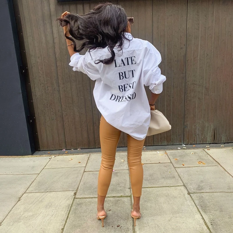 

Блузка Женская Осенняя однобортная с длинным рукавом и надписью