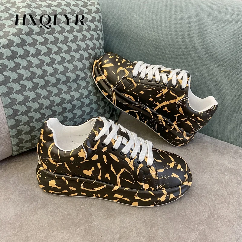 

2021 Women's Sports Shoes Thick-soled Increased Sports Shoes Color Matching Lace-up Running Shoes Flat-bottomed Casual Shoes