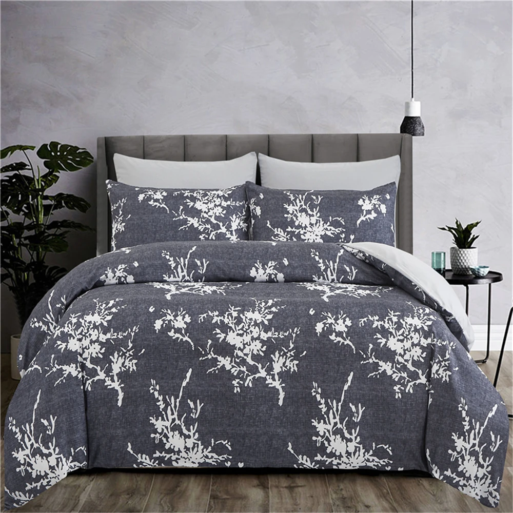 

Simple Duvet Cover Set Comfortable Floral Bedding Sets 240x220 Double Queen King Grey Quilt Covers Pillowcase (No Bed Sheet)
