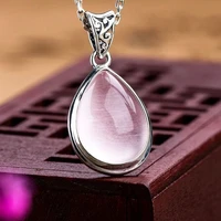 ross quartz powder crystal pendant simple fashion thai silver drop womens necklace s925 silver clavicle chain
