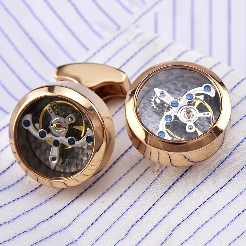 

FLEXFIL jewelry fashion brand of shirts cufflinks Rose gold movement cufflink wedding button male high quality free shipping