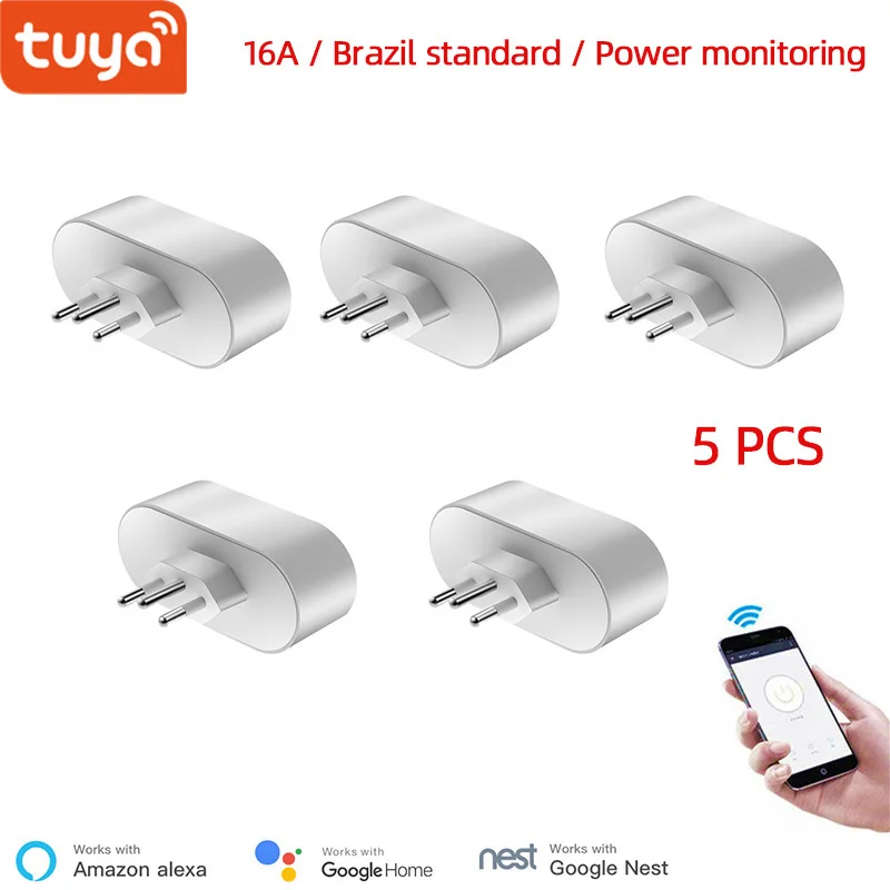 Оптовая продажа 5 шт. совместим с Wi Fi розеткой Alexa бразильским стандартом 16 А Tuya