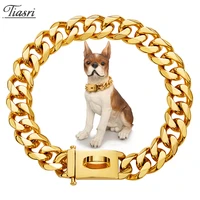 19mm strong pet dog leash gold color stainless steel collar pet supplies high polished small medium large dogs chain hot sale