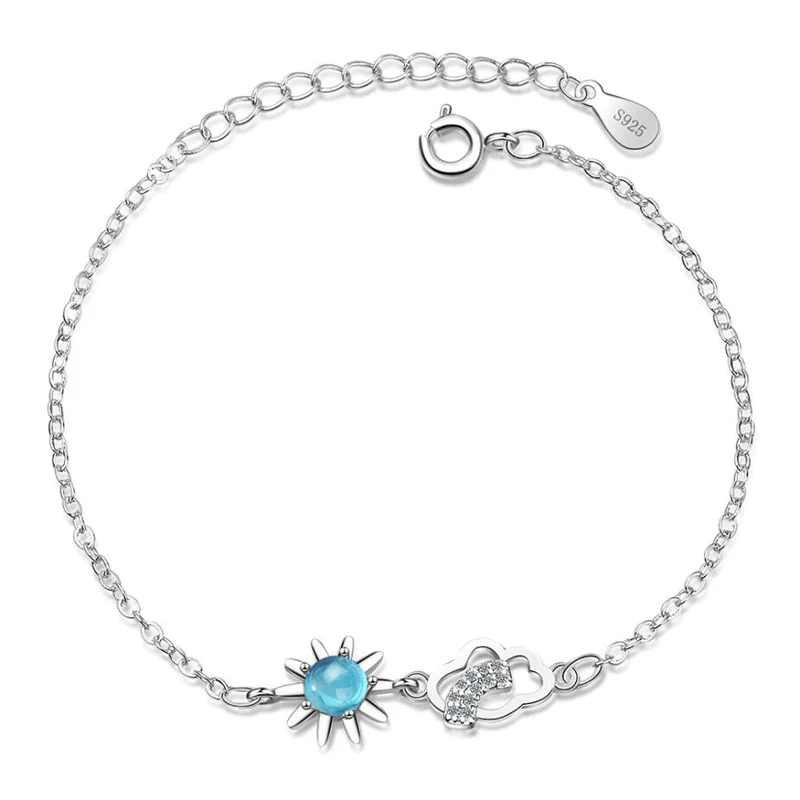 

KOFSAC New 925 Sterling Silver Bracelets For Women Jewelry Fashion Blue Crystal Sun&Cloud Rainbow Bangles Lady Anniversary Gifts