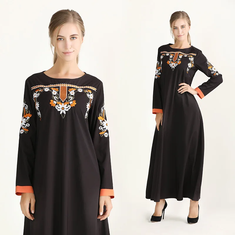 

2021 г., Лидер продаж, арабские мусульманские женские платья Ближнего Востока в Дубае, тяжелая вышивка и свободные длинные юбки с длинными рук...