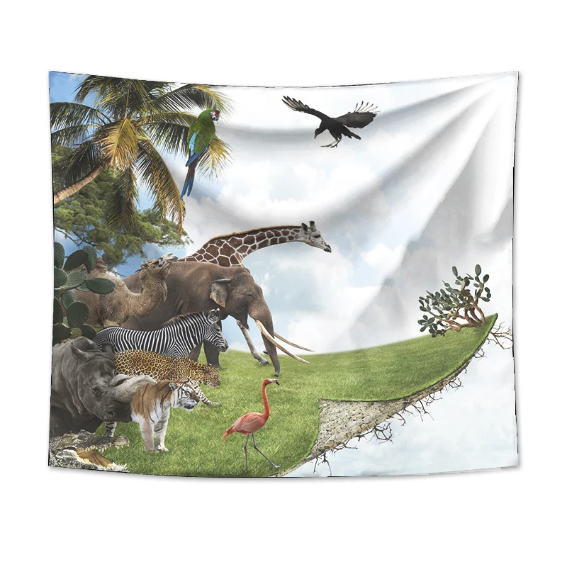 Настенный гобелен с принтом макраме красивый рисунком животных современный