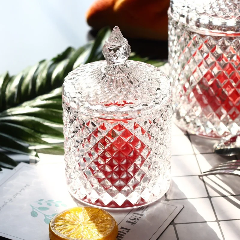 

European Style Colored Crystal Glass Storage Tin Sugar Bowl Diamond Candy Box Cotton Swab Box Cotton Pad Household Storage