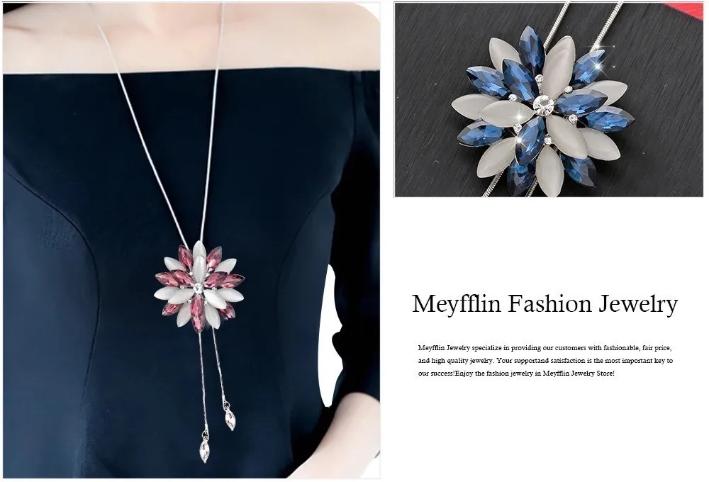 Meyfflin цветок длинное ожерелье s& Кулоны для женщин колье Мода кисточкой Кристалл женское колье, чокер свитер цепь ювелирные изделия