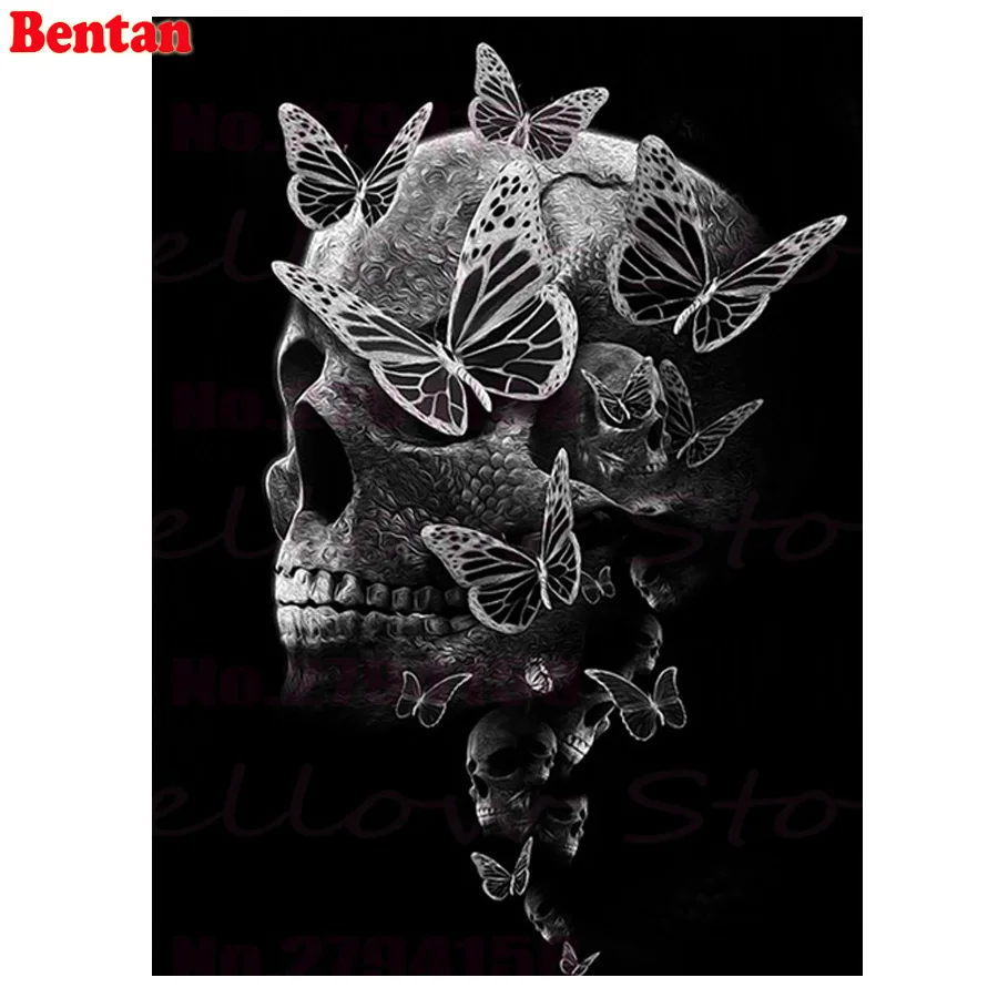 5D круглая квадратная Алмазная вышивка череп и бабочки Diy Полная алмазная