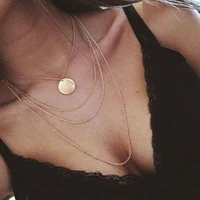 2020 new fashion necklace women multilayer chain statement girl gold color bohemia round pendant necklaces jewelry lady collier
