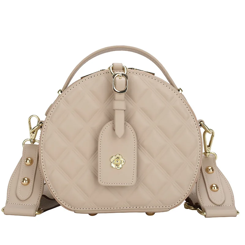 

Women new fashion PU leather round cake bag ladies cute shoulder bag INS popular rivet diamond lattice design hand bags