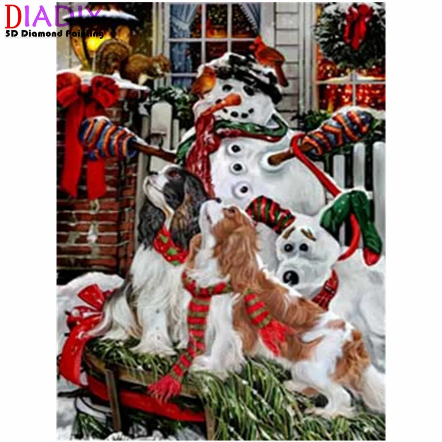 

5D Diamond Painting Dog Diamond Embroidery Winter Mosaic Full Square Animal Handicraft Christmas Decorations