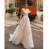 boho bridal gown 2021 new sexy boat neck bride wedding dress luxury lace crystal vestido de novia robe de mariee