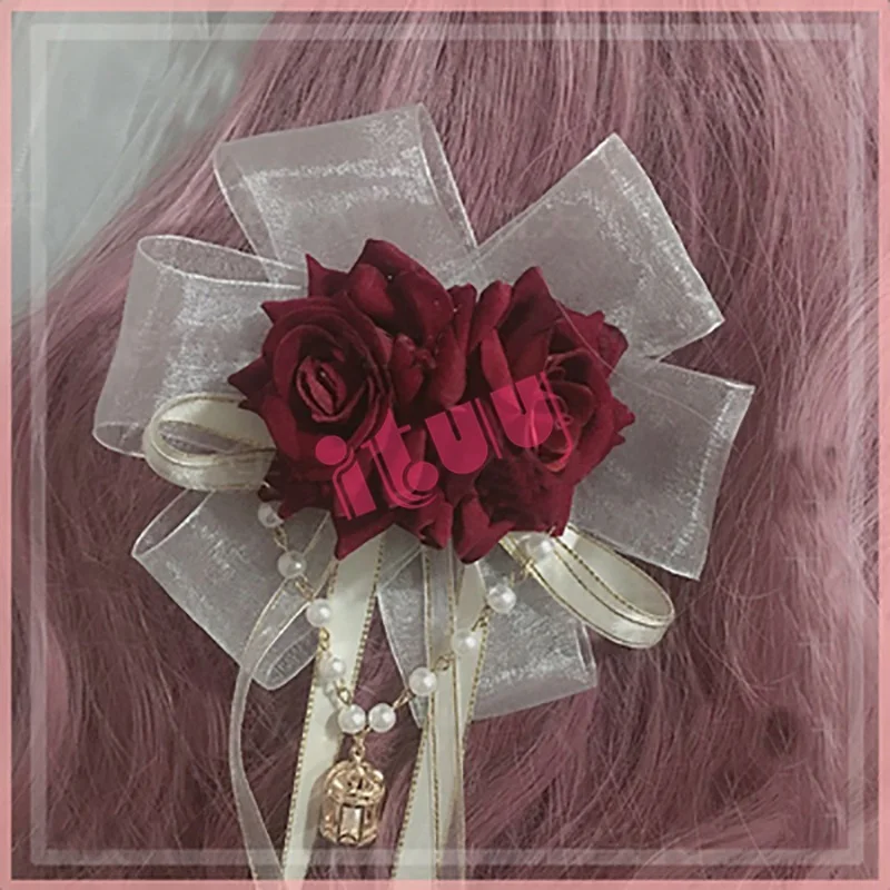 Богиня невесты Лук Кружева Роза KC цепочка из бисера Кулон Готический зажим для