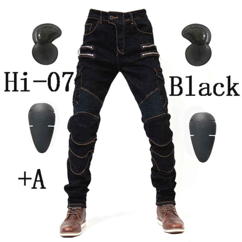 Hi-07 Black A Новинка хаки/черный/синий мотоциклетные брюки мужские мото джинсы на молнии защитное снаряжение мотоциклетные Брюки Штаны для мотокросса мото брюки - Цвет: Hi-07 Black A