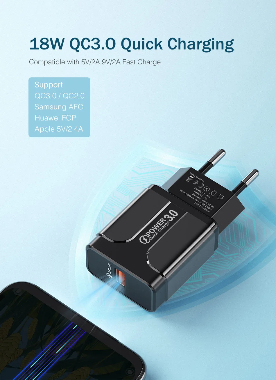 USLION USB зарядное устройство Quick Charge 3,0 EU US Plug быстрое настенное зарядное устройство для iPhone 7 8 samsung S7 S8 S10 Note 5 8 зарядное устройство для мобильного телефона s